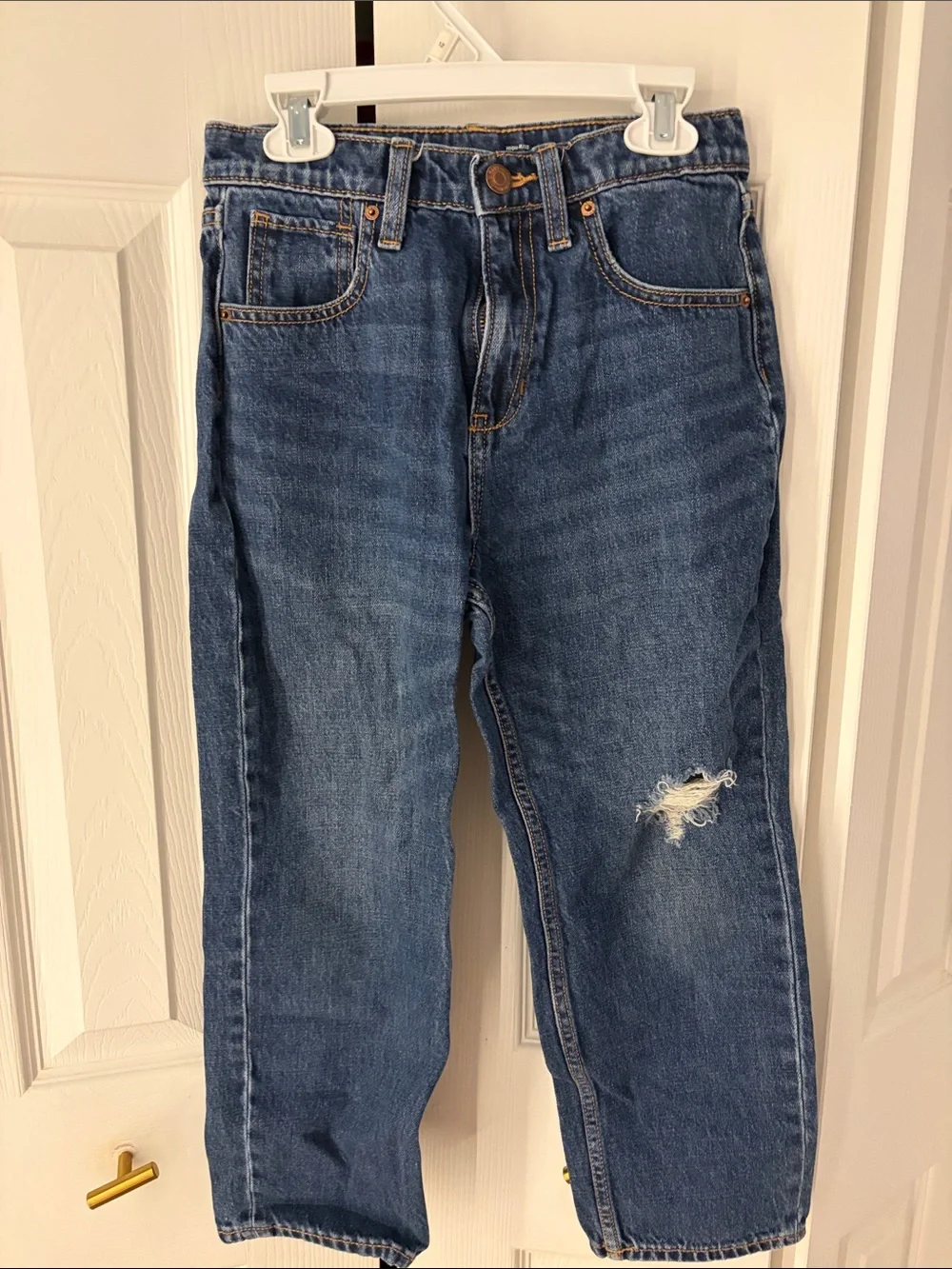Old Navy Girls Dark Blue Straight Jeans with Distressed Knee